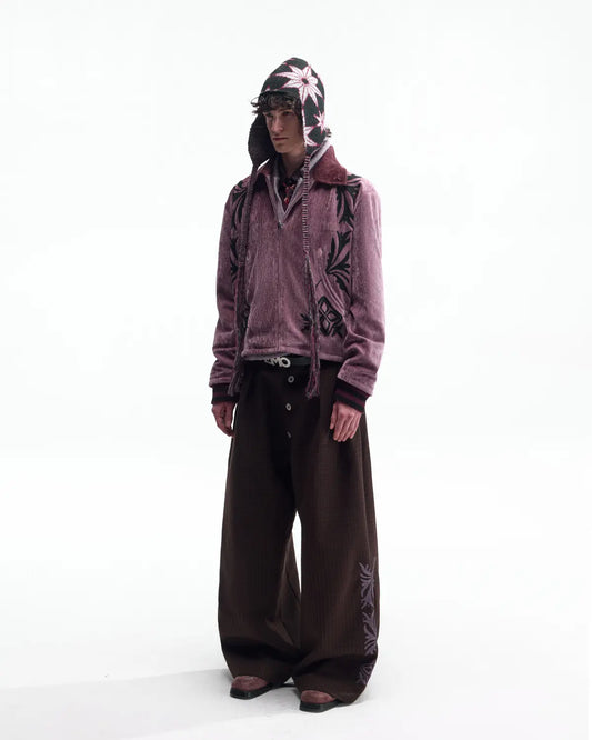 EMO Vintage Velvet Panel Baseball Jacket Purple