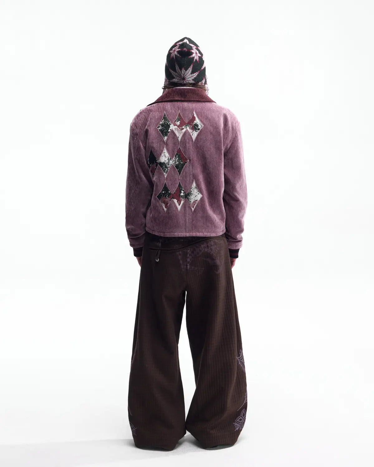 EMO Vintage Velvet Panel Baseball Jacket Purple
