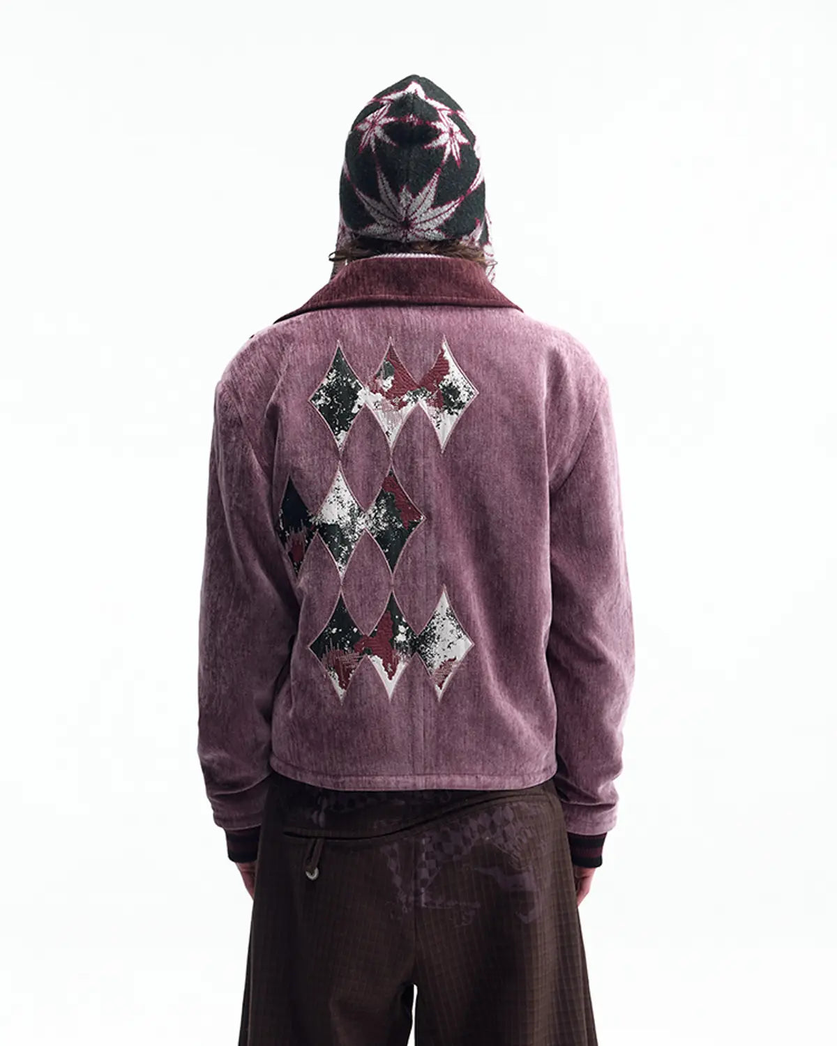 EMO Vintage Velvet Panel Baseball Jacket Purple