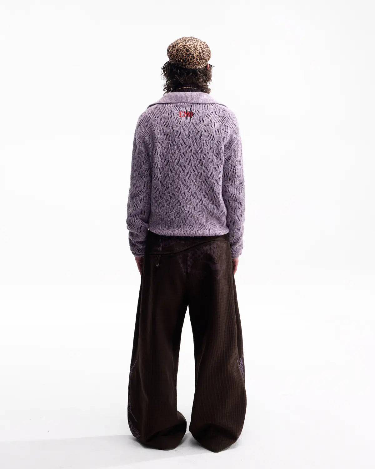 EMO Open-Neck Diamond Knit Relaxed Polo Purple