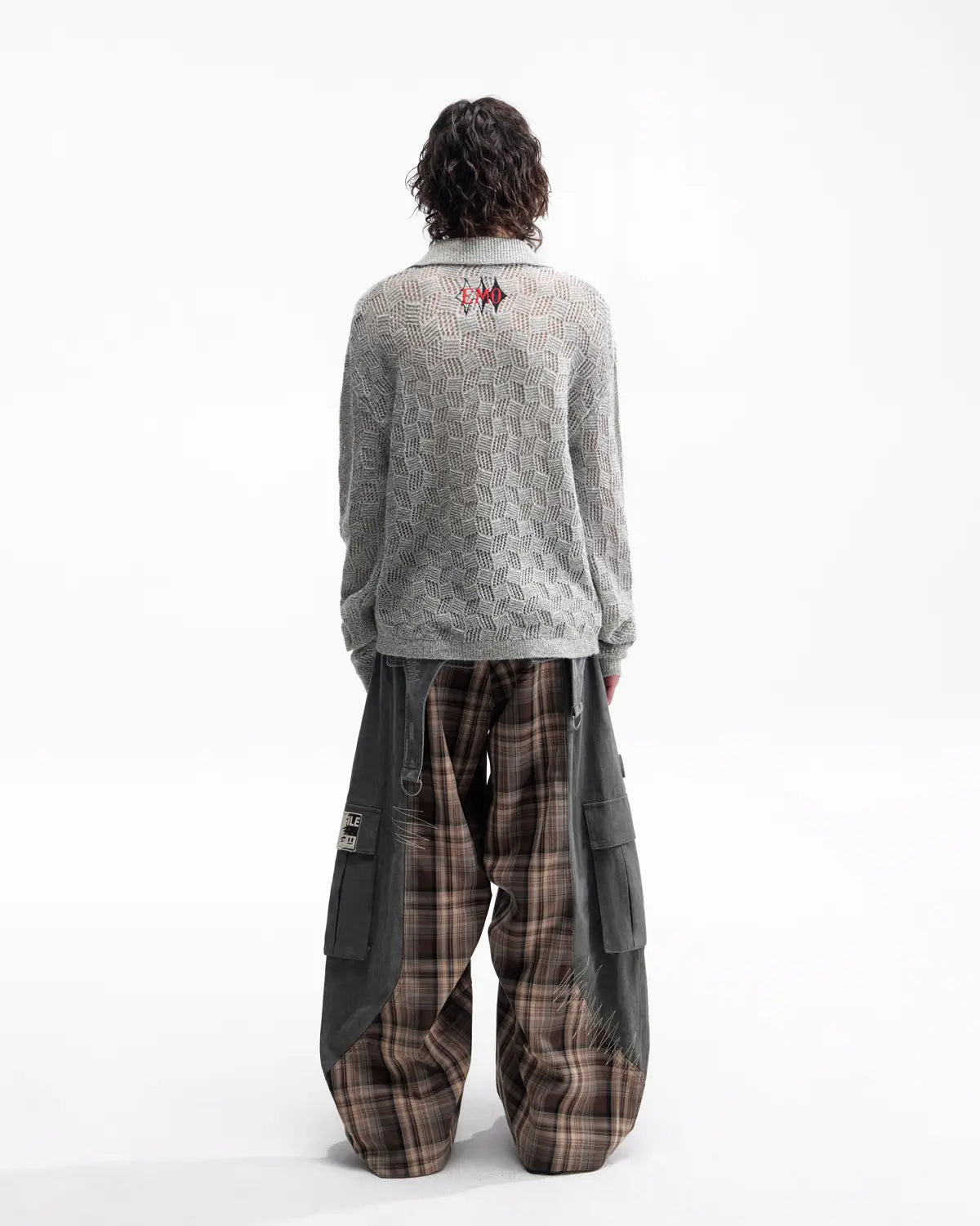 EMO Open-Neck Diamond Knit Relaxed Polo Grey