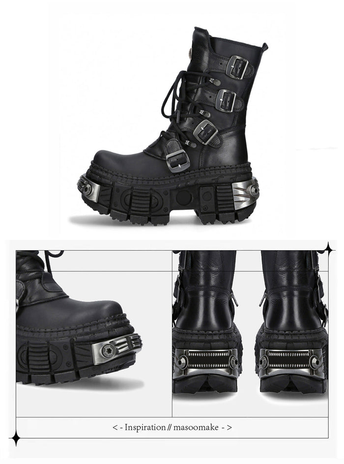 Multi belt gimmick design high-end black boots [ID:0362SH]