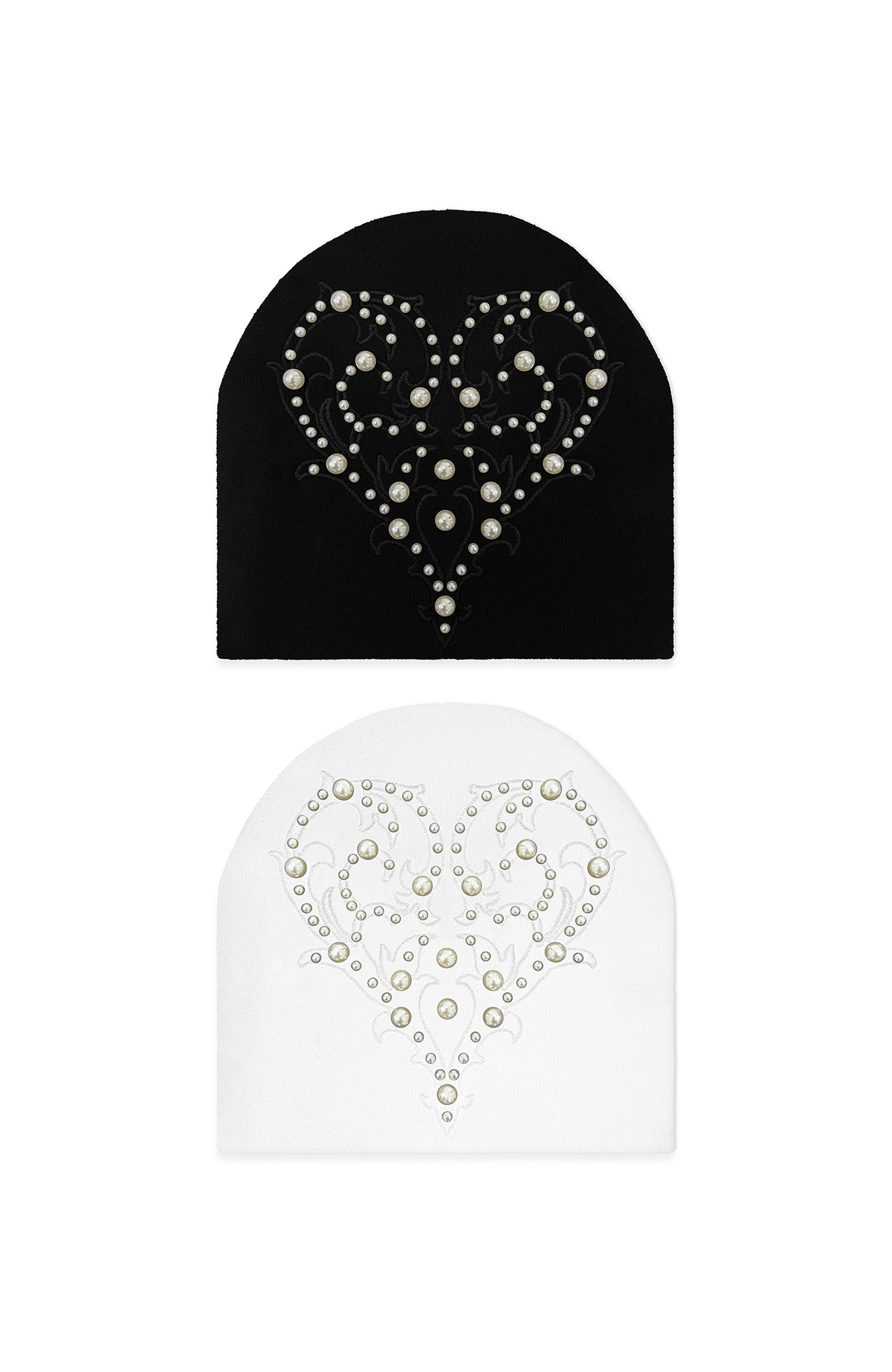 TECNINEGROUP Pearl Heart Embroidered Knit Beanie