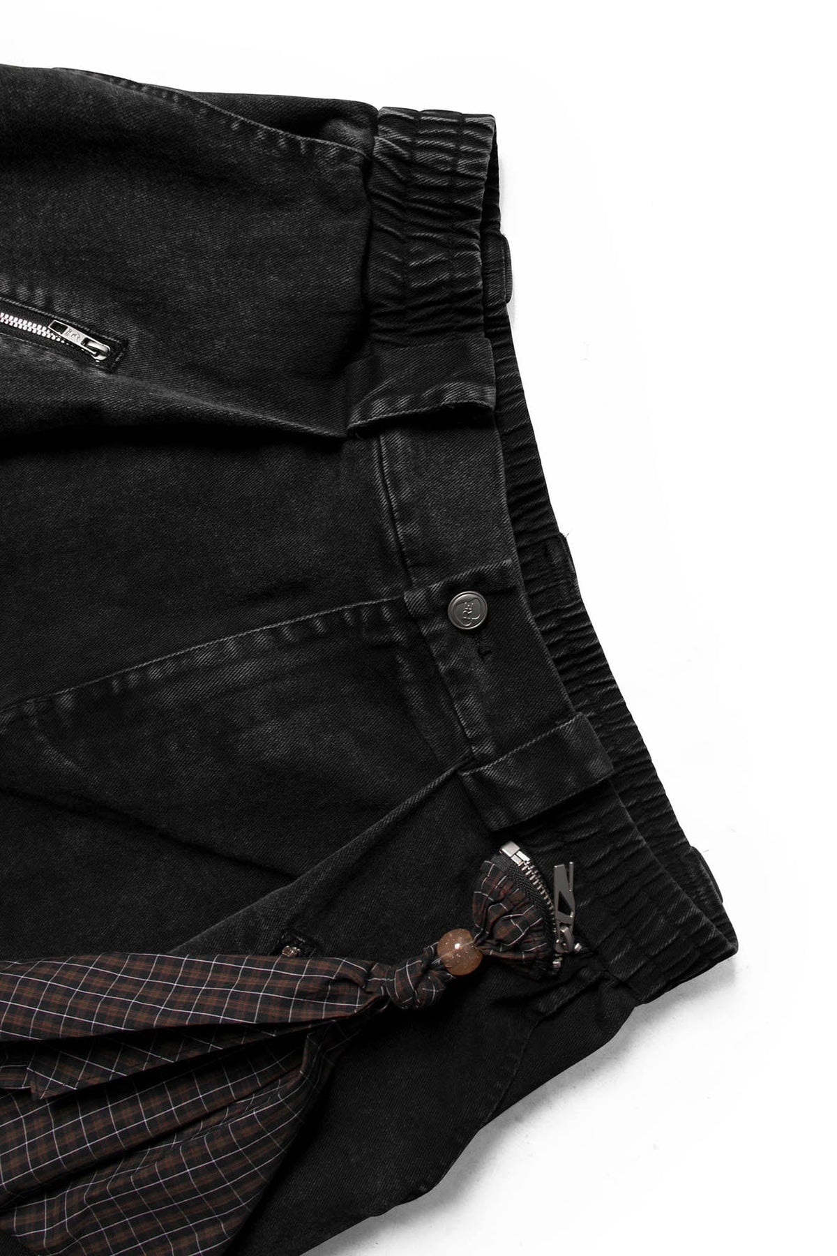 RELABEL Detachable Scarf Washed Multi-Pocket Wide-Leg Shorts