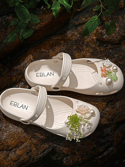 Mary Jane Style Breathable Slide Sandals-Beige