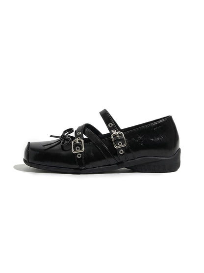 Black Bow-Knot Studded Flats