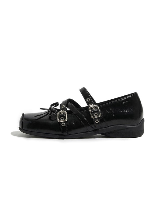 Black Bow-Knot Studded Flats