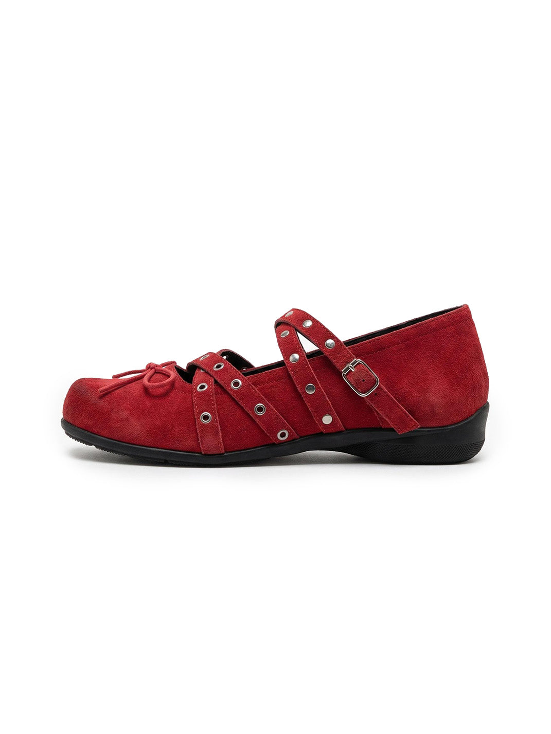 Black Bow-Knot Studded Ballet Flats