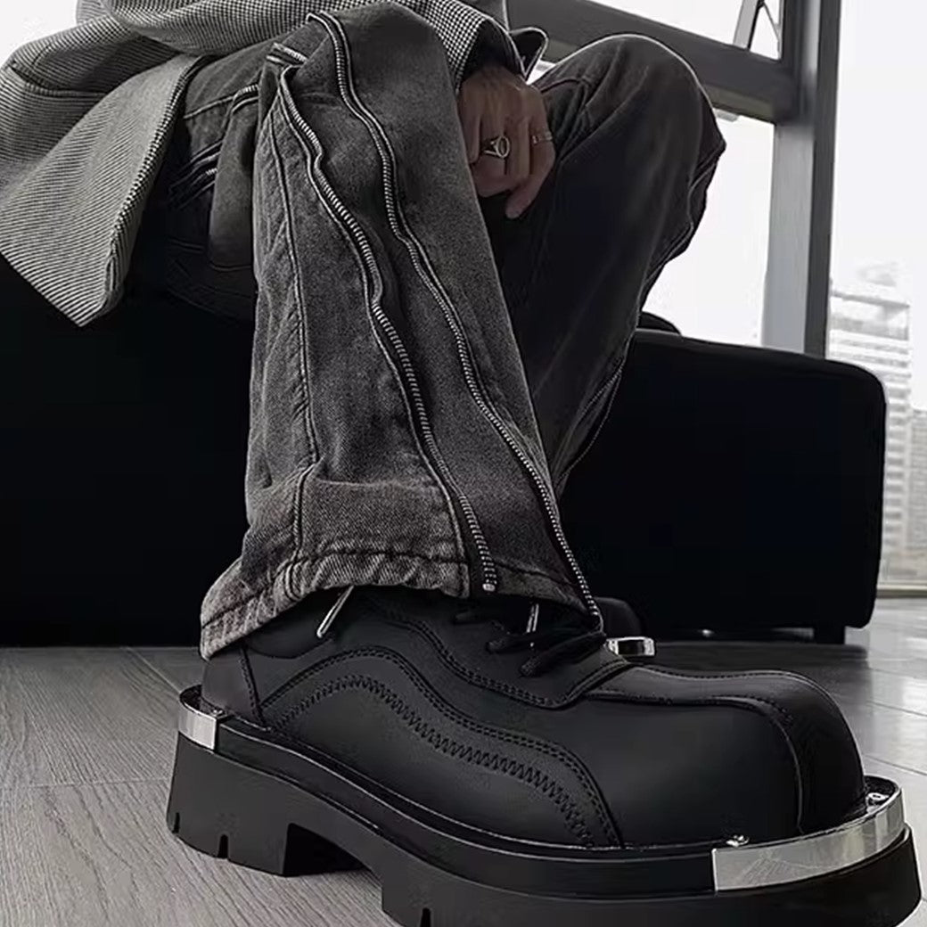 Silver attachment matte material simple black sneaker boots