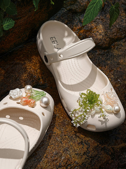 Mary Jane Style Breathable Slide Sandals-Beige