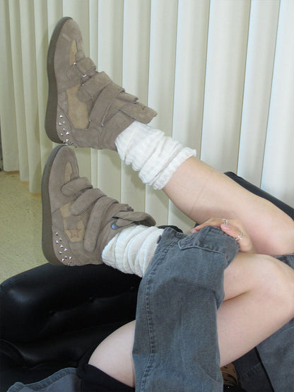 Velcro Leather Hidden-Wedge Sneakers