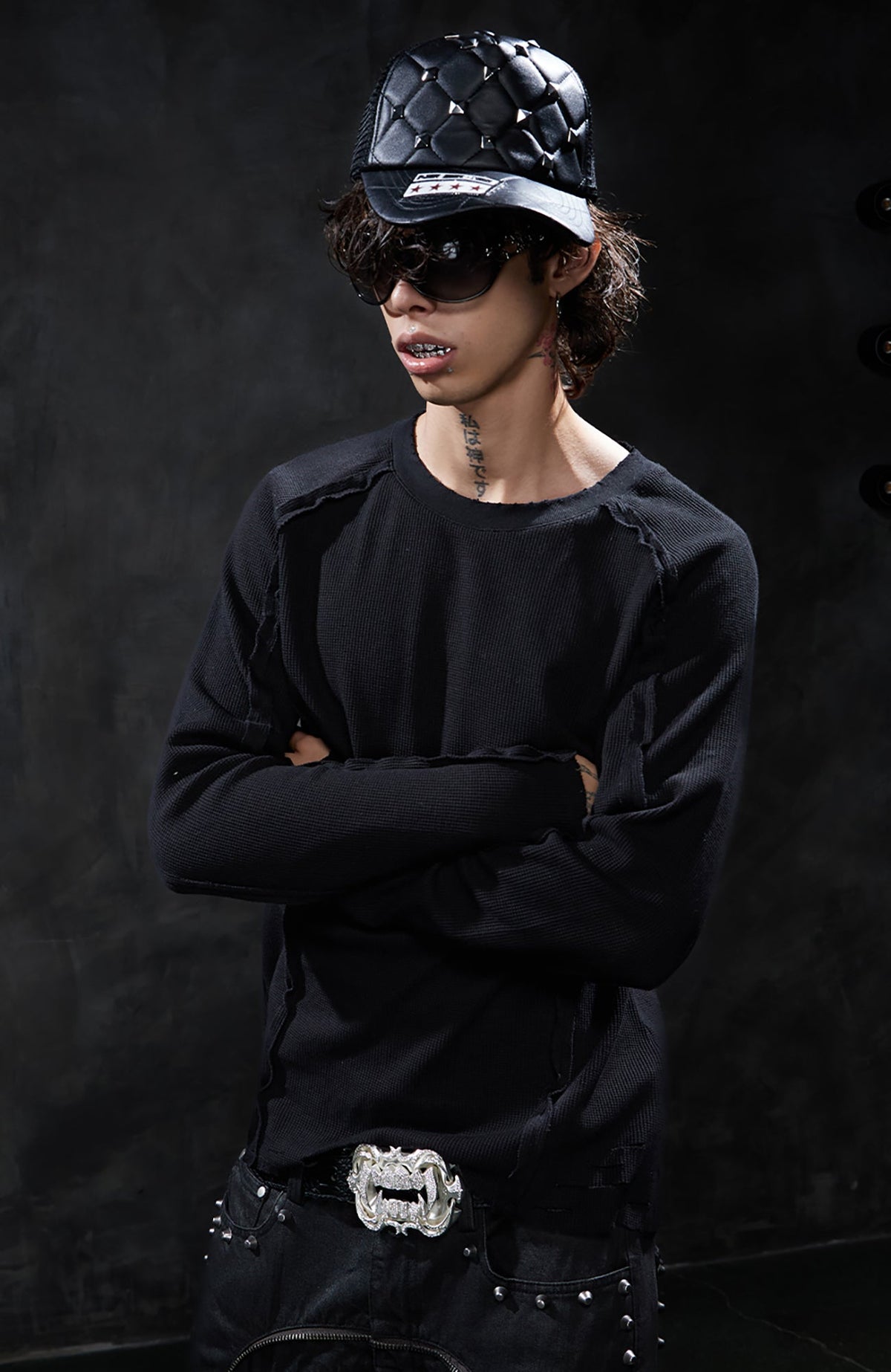 DND4DES Retro Deconstructed Waffle-Knit Long-Sleeve Tee