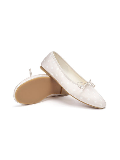 Polka Dot Bow Ballet Flats-White