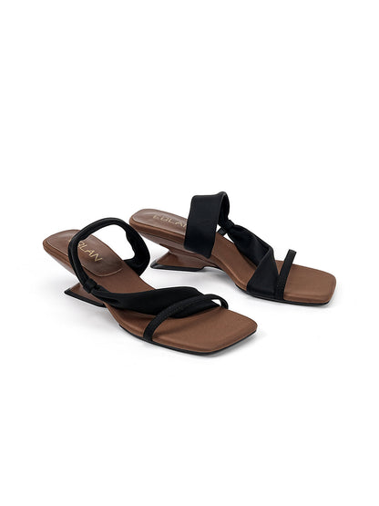 Toe-Loop Asymmetric Strap Sandals With Sculptural Heel