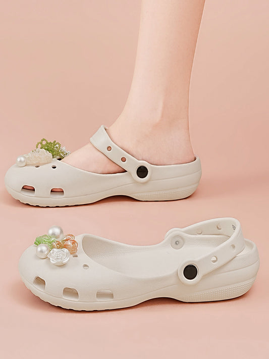 Mary Jane Style Breathable Slide Sandals-Beige