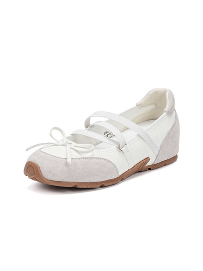 Mary Jane Ballet Sneakers With Bow Lace-Up Detail-White