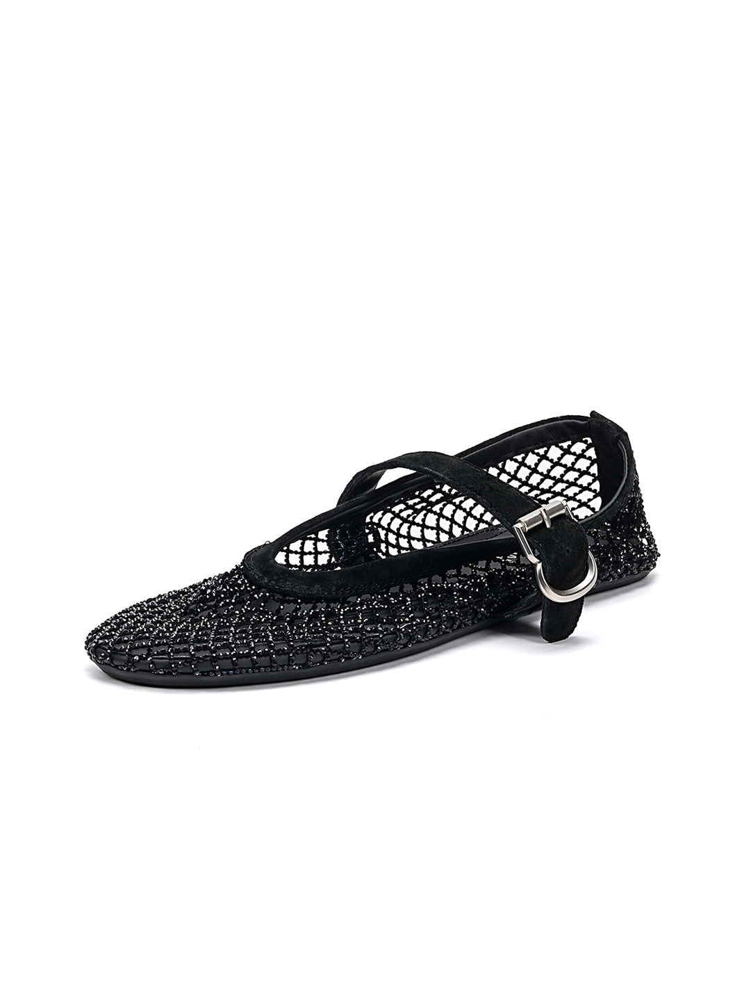 EBLAN Black Woven Mesh Mary Jane Flats