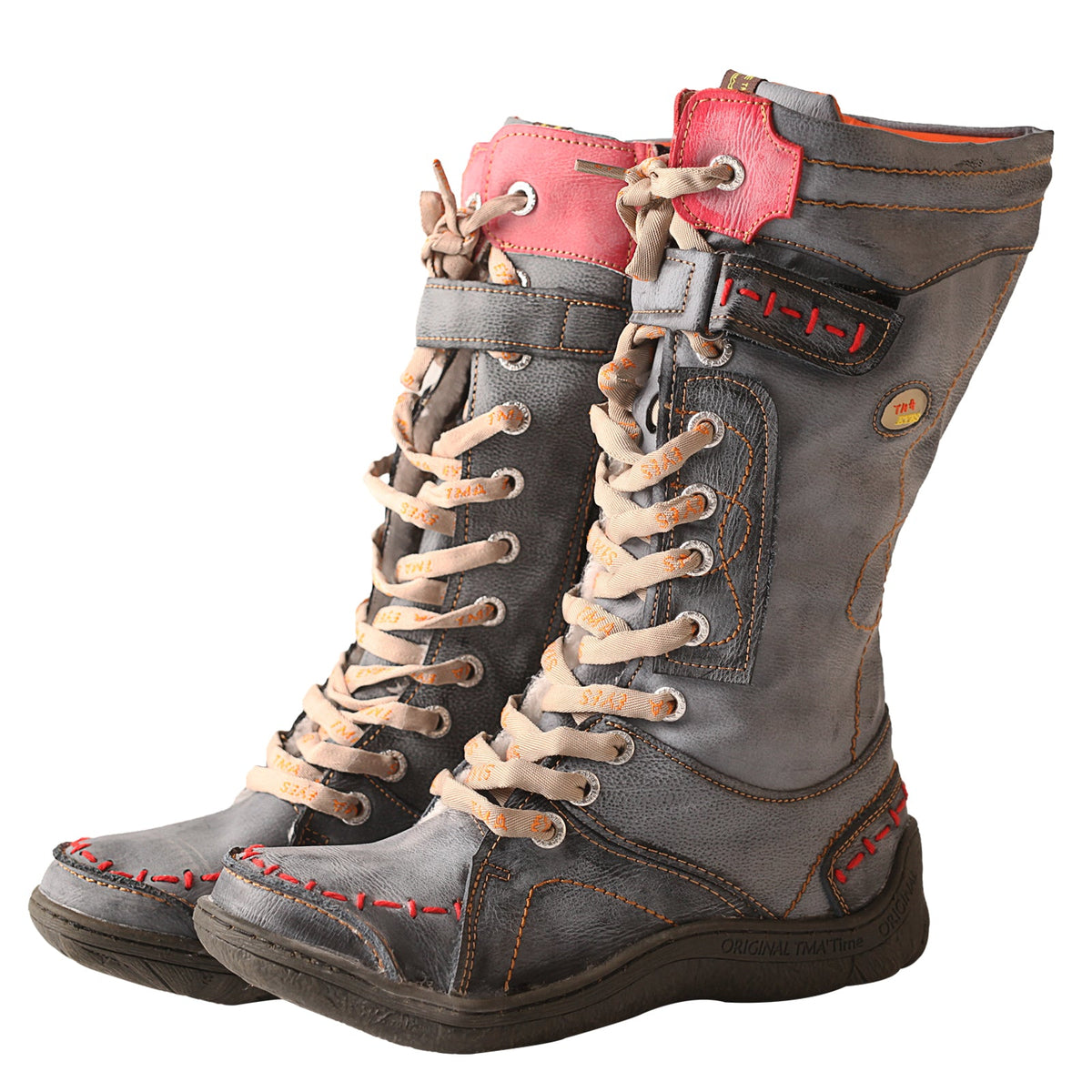 Washed PU Lace-Up Y2K Tall Boots