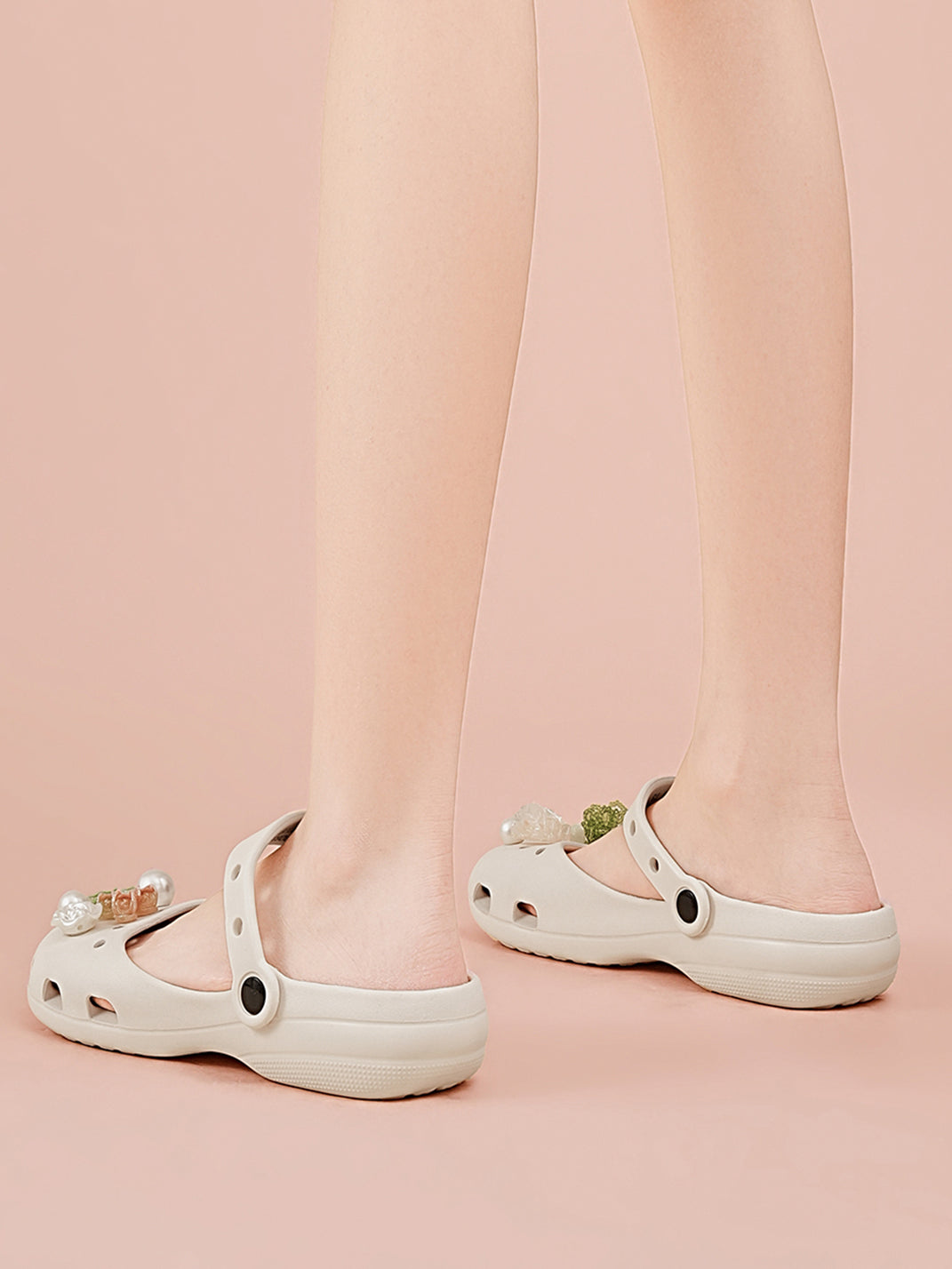 Mary Jane Style Breathable Slide Sandals-Beige