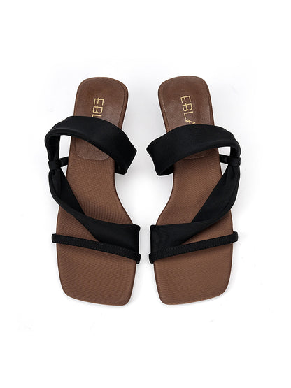 Toe-Loop Asymmetric Strap Sandals With Sculptural Heel