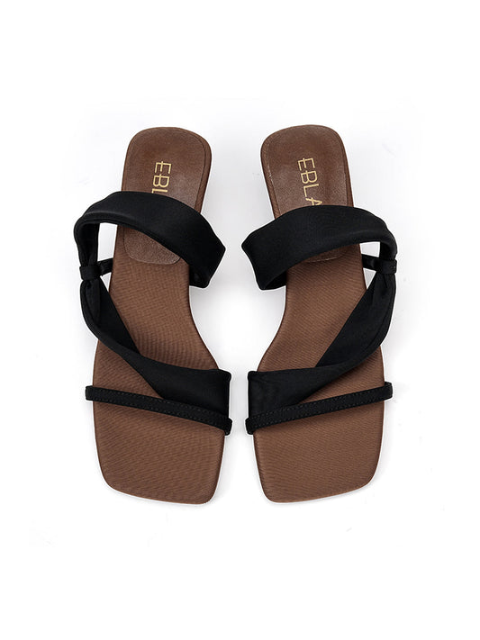 Toe-Loop Asymmetric Strap Sandals With Sculptural Heel