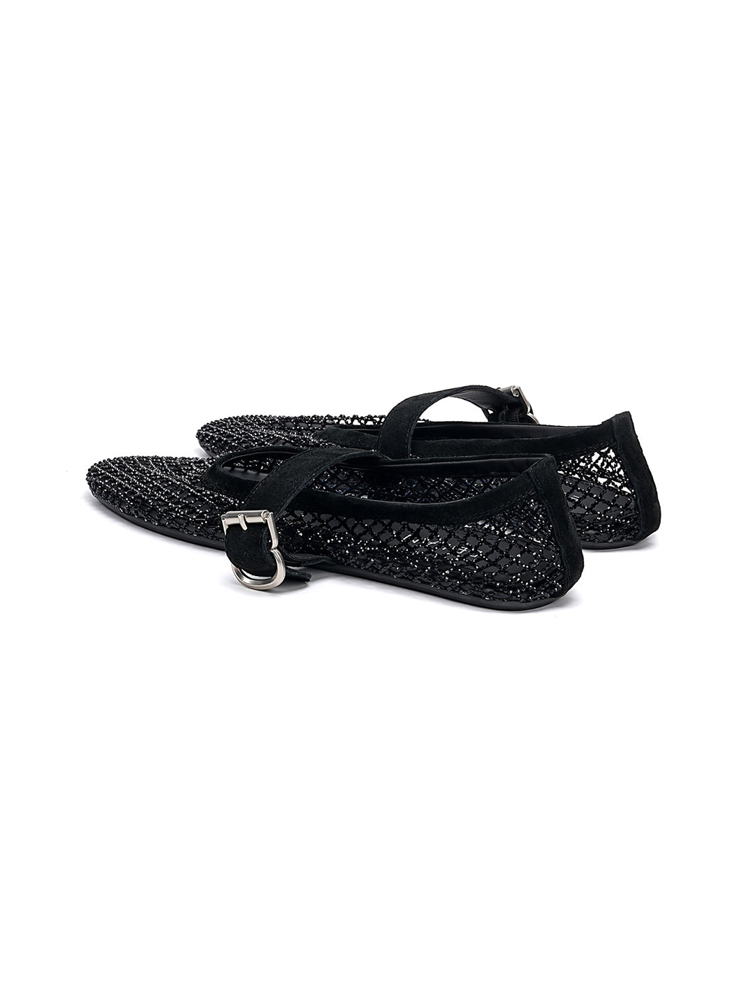 EBLAN Black Woven Mesh Mary Jane Flats