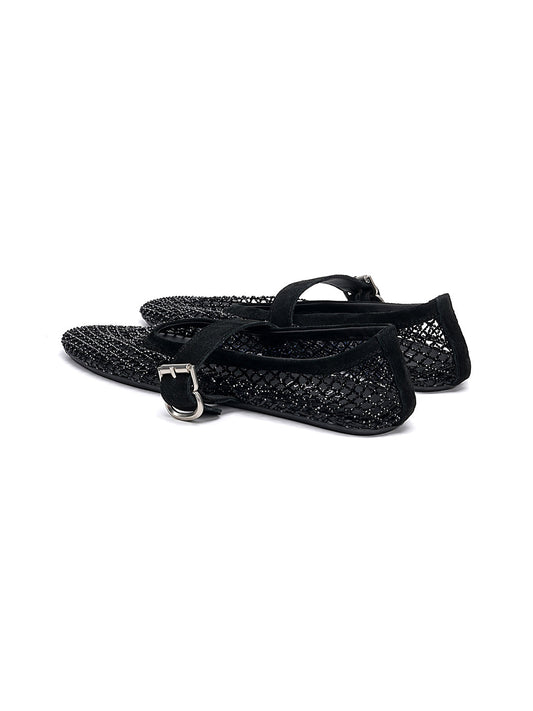 EBLAN Black Woven Mesh Mary Jane Flats