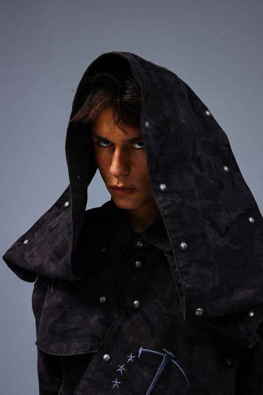 TECNINEGROUP Detachable Hood Star-Rivet Camo Jacket