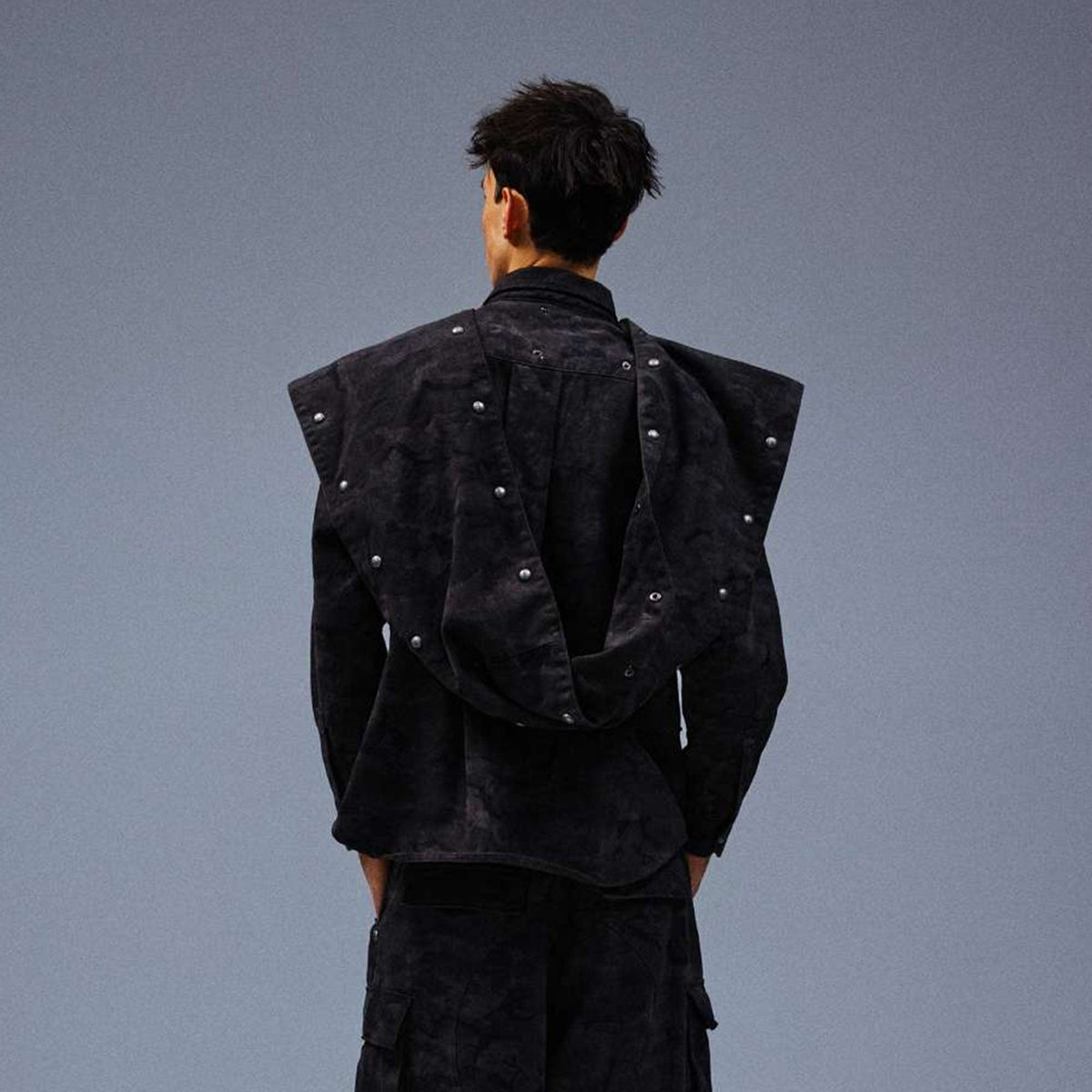 TECNINEGROUP Detachable Hood Star-Rivet Camo Jacket
