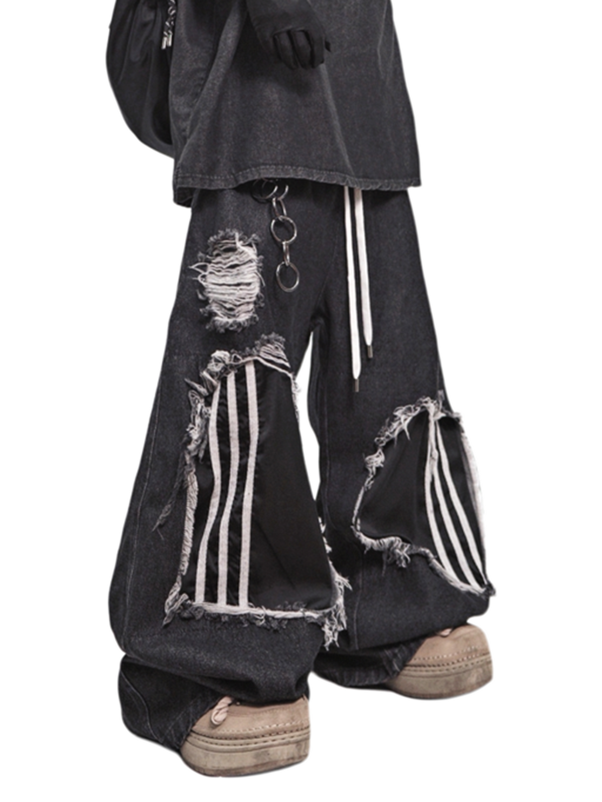 UUCSCC Distressed Wide-Leg Drawstring Jeans