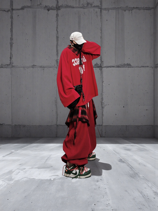 UUCSCC Layered Plaid Wide-Leg Jogger Pants