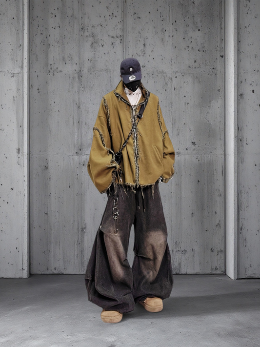 UUCSCC Retro Distressed Raw Seam Varsity Jacket
