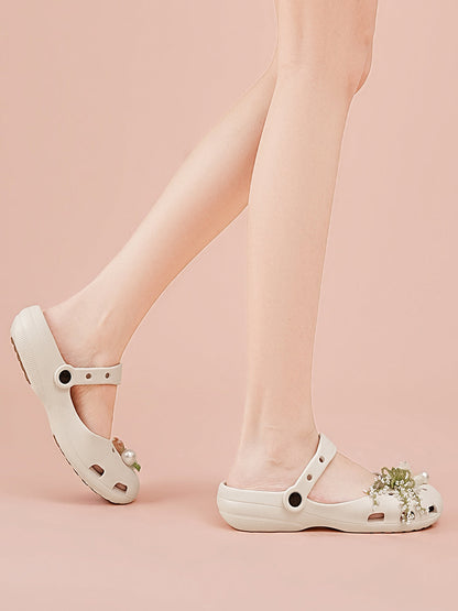 Mary Jane Style Breathable Slide Sandals-Beige