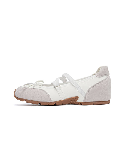 Mary Jane Ballet Sneakers With Bow Lace-Up Detail-White
