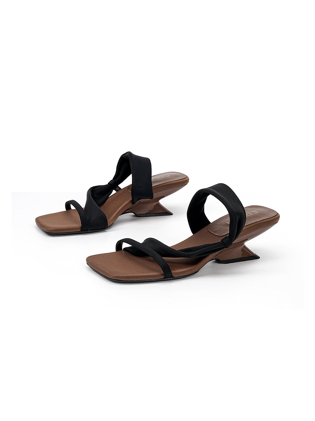 Toe-Loop Asymmetric Strap Sandals With Sculptural Heel
