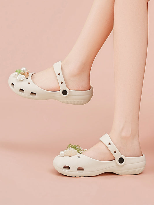Mary Jane Style Breathable Slide Sandals-Beige
