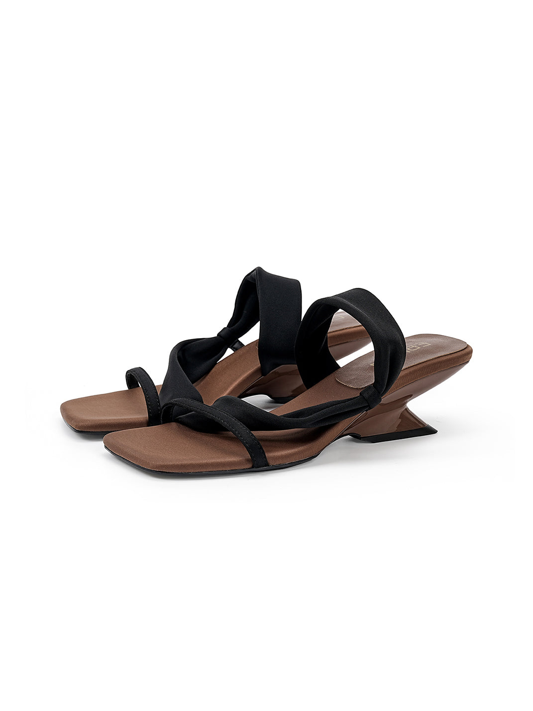 Toe-Loop Asymmetric Strap Sandals With Sculptural Heel