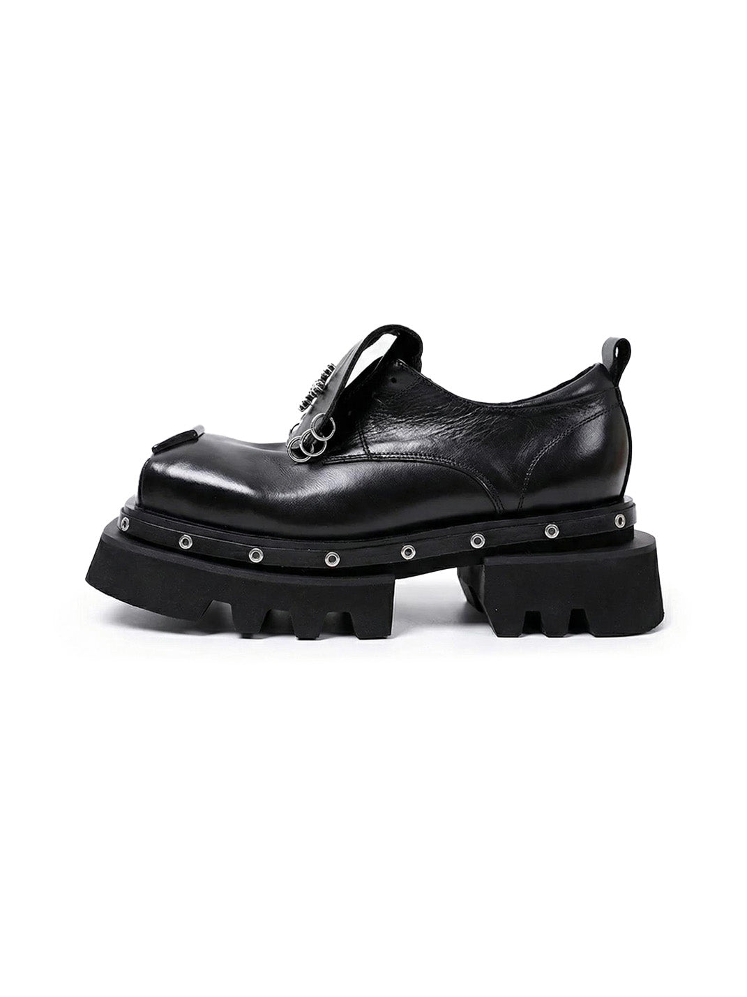 Black Vintage Platform Leather Derby Shoes
