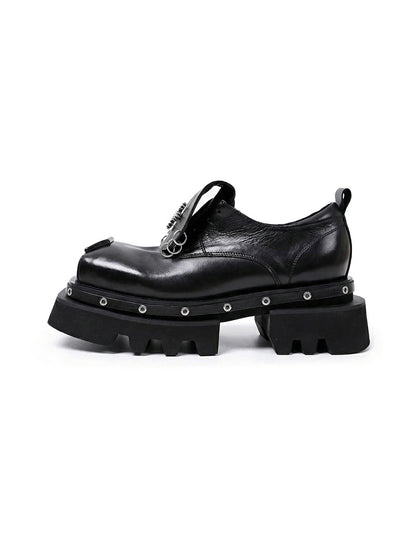 Black Vintage Platform Leather Derby Shoes