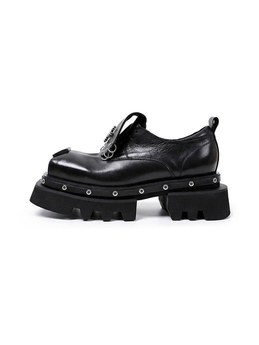 Black Vintage Platform Leather Derby Shoes