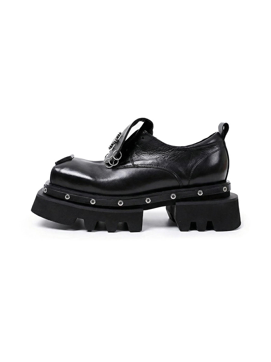 Black Vintage Platform Leather Derby Shoes