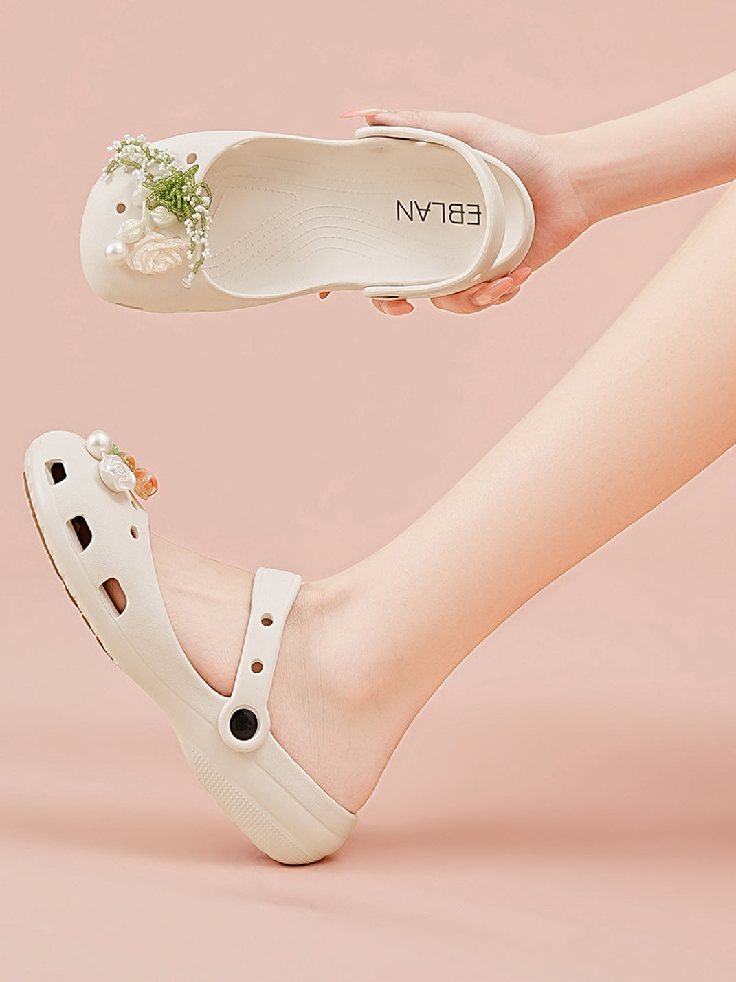Mary Jane Style Breathable Slide Sandals-Beige