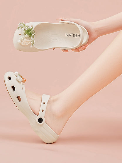 Mary Jane Style Breathable Slide Sandals-Beige