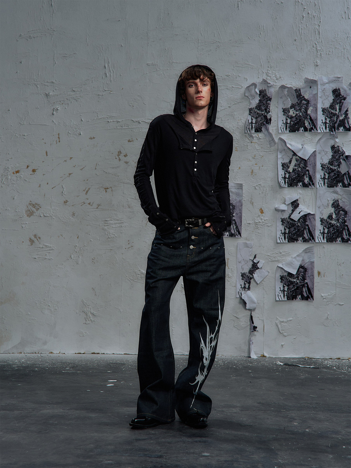 PAIKI Cross Layered Slim Hooded Long Sleeve Tee