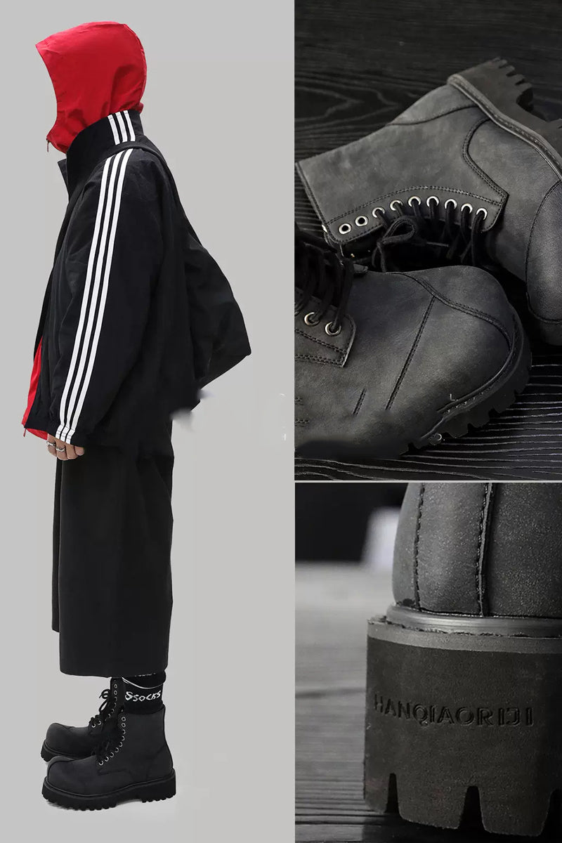 Black Suede Combat Boots with Lug Sole