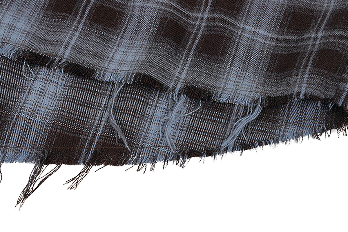 UNDERWATER Plaid Raw Edge Shirt  Blue