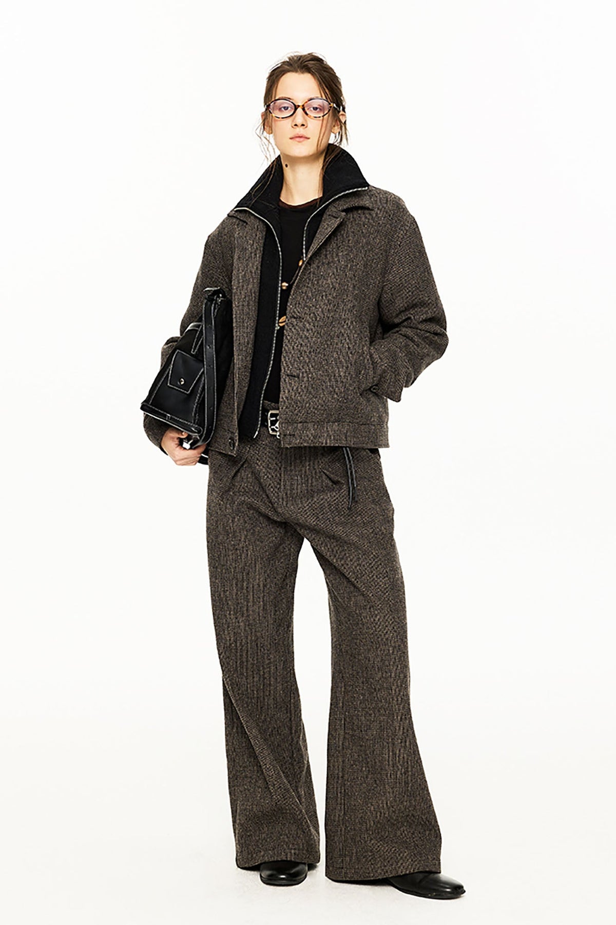 KREATE Mini Houndstooth Pleated Wide-Leg Trousers