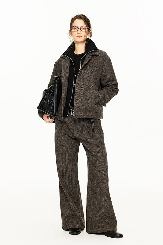 KREATE Mini Houndstooth Pleated Wide-Leg Trousers