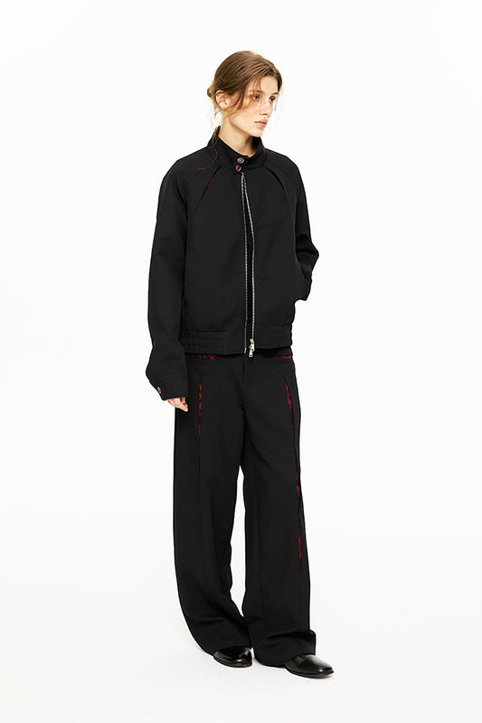 KREATE Floral Insert Slit Straight-Leg Trousers