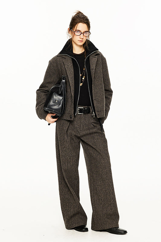 KREATE Mini Houndstooth Pleated Wide-Leg Trousers